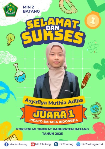 Siswa MIN 2 Batang Raih Juara 1 Lomba Pidato Bahasa Indonesia Tingkat Kabupaten Batang